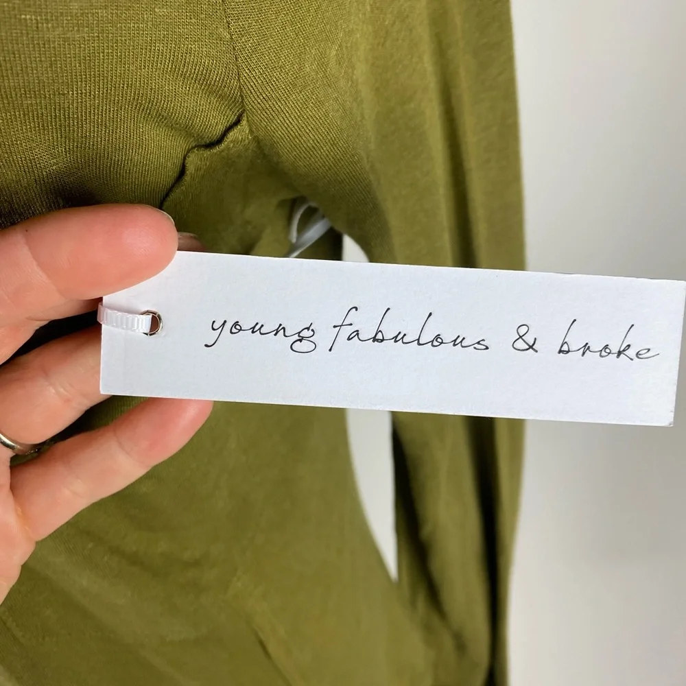 NWT YOUNG FAB BROKE Soft Button Down Long Sleeve Tshirt Olive Green Womens Med - Picture 4 of 8